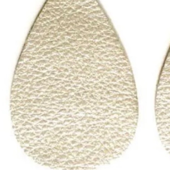 New Handcrafted Gold Leather Drop Earrings Lightweight 2”x 1” Gold French Hooks - Picture 2 of 5